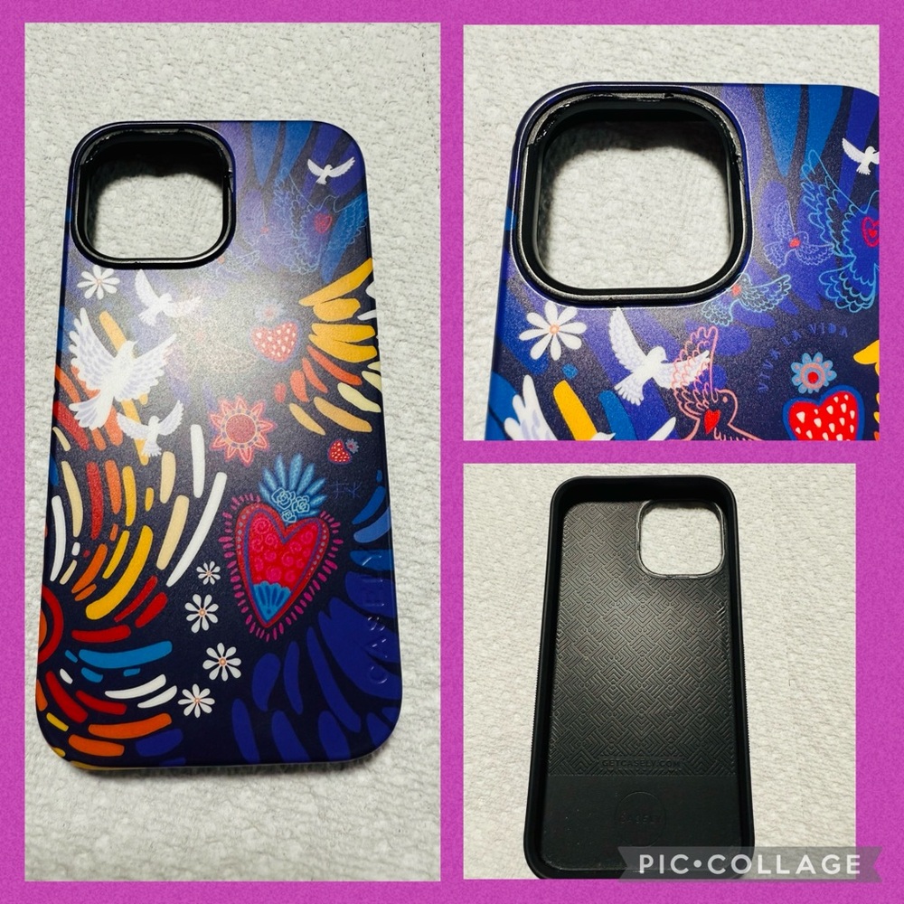 Colorful Phone Case with Heart and Bird Design